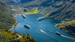 Geirangerfjorden 4k View of the Geiranger fjord Norway [upl. by Erminie]