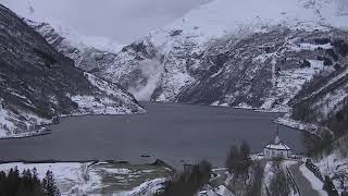 Avalanche caught on Camera  Geirangerfjord Norway 1312019 [upl. by Harad]