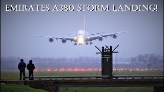 Emirates A380 Storm Landing With Extreme Crosswind at Amsterdam Airport [upl. by Vas]