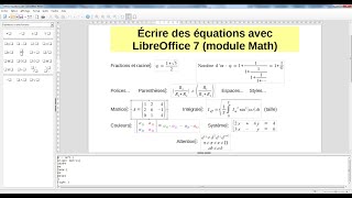 Créer des équations avec LibreOffice Math Formules  version 7 [upl. by Nylirehc]